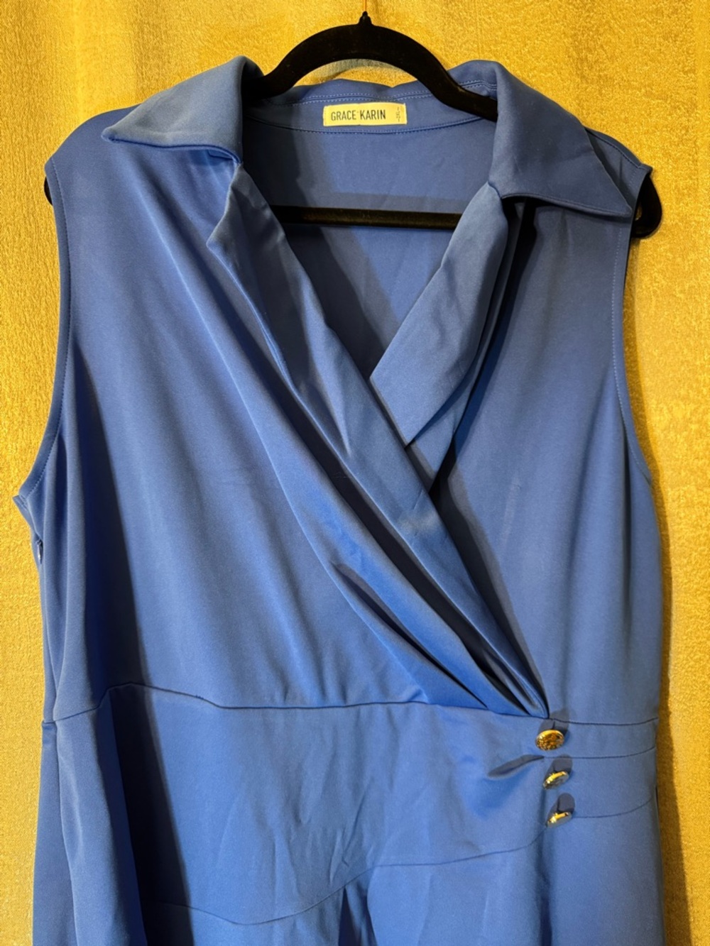 Grace Karin Sleeveless Faux-Wrap Midi Dress in Royal Blue - Picture 3 of 7